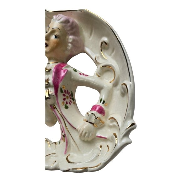 Victorian Porcelain 3D Courting Couple Figurine White Pink & Gold Gilded Plaque - Picture 8 of 9